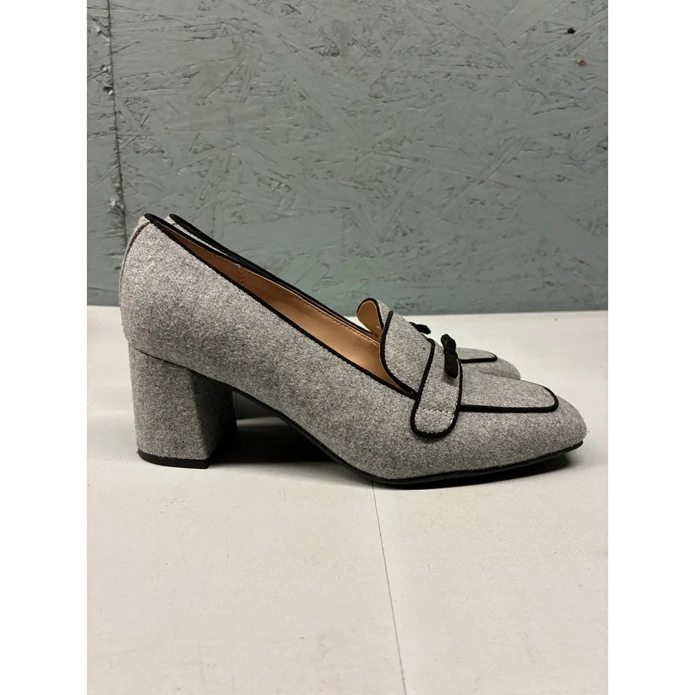Bandolino Larkin Block Heel Loafer Pumps Womens 7.5W Gray Tweed Preppy Office